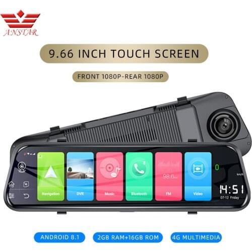 Anstar New Andriod DVR 4G Dash Cam 1080P Car Camera 9.66" Touch Screen Rearview Mirror ADAS GPS Wifi Car DVR Android Mirror