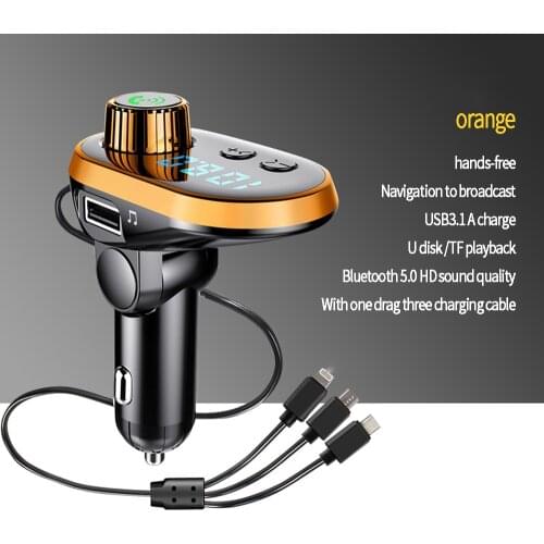 FLOVEME Uitra Fast Charge Car Mp3 Bluetooth Player Three-interface Smart Fast Charge for Xiaomi Huawei iPhone HTC Nokia Charger