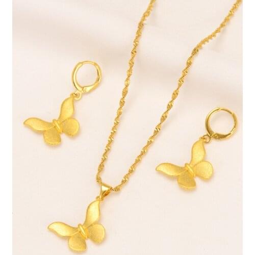 Bangrui Cute Gold Color Butterfly Pendant Necklace Earrings For Women Elegant Jewelry Sets African Arab Jewelry Gifts
