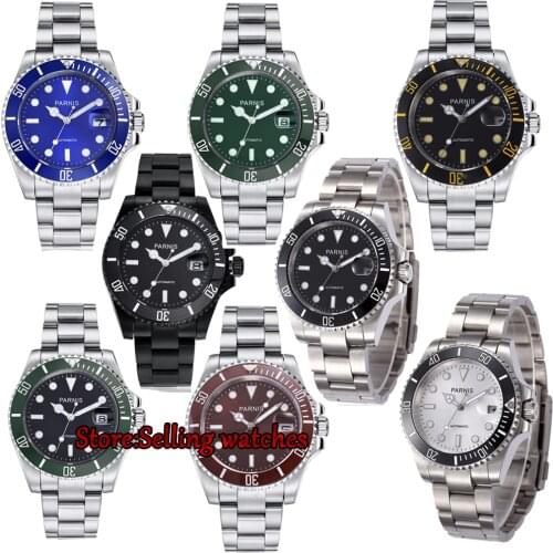 Parnis 40mm Luxury Brand Mechanical Watches Luminous Automatic Watch Rotating Ceramic Bezel mens watch