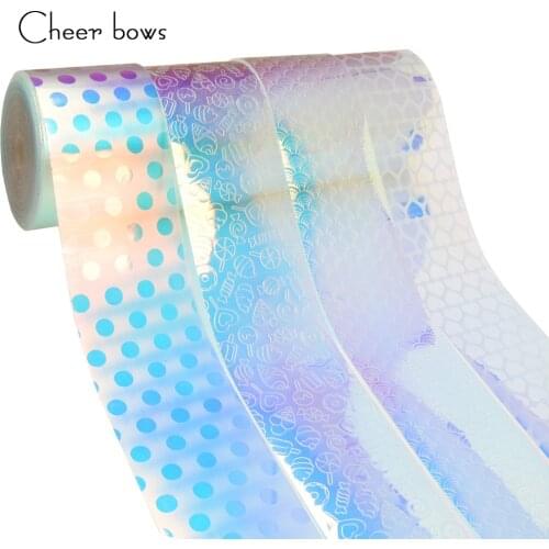 Cheerbows 75mm Leather Ribbon Transparent Smooth Waterproof Hearts Laser DIY Hairbow Materials Handmade Accessories Supply 2y