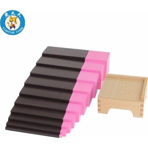 Montessori Baby Sensorial Toys Wooden Educational Kids Toys Pink Tower With Stand And Brown Stairs