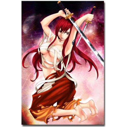 Erza Scarlet Fairy Tail Anime Birthday Wall Sticker Silk Poster Art Light Canvas Home Decoration