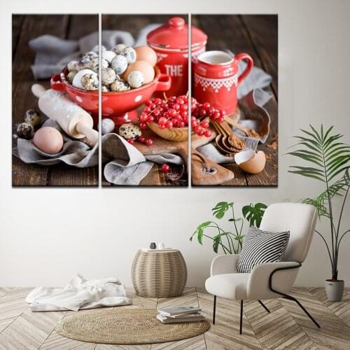 Canvas Painting eggs and food for kitchen 3 Pieces Wall Art Painting Modular Wallpapers Poster Print for living room Home Decor