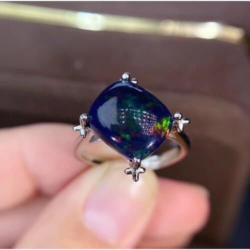 Most Popular Natural and Real Black Opal Ring Solid 925 Sterling Silver For Women Colour Gem Stone Rings Fine Jewelry