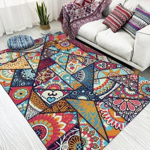 Bohemian Style Geometric colour Carpet Bath Antiskid Mat Soft Fluffy Coral Velvet Decor Carpets for Living Room Large Area Rugs