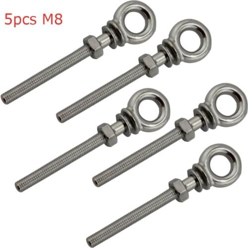 M8*80mm Stainless Marine Heavy Lifting Long Eye Bolt longer Lifting Eye Bolts with Nuts Swing Eyebolts for Cable Rope 5pcs
