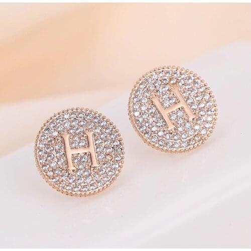 DE167 Fashion Delicacy Beautiful 4A Zircon Circular Ring Lettered H Ear Stud GIRLS Gift Party WOMENS Jewelry Earrings 2021