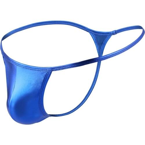 Mens Shiny Metallic Lingerie Underwear Solid Color Glossy Underpants Low Rise Bulge Pouch G-string T-Back Thongs Briefs Panties