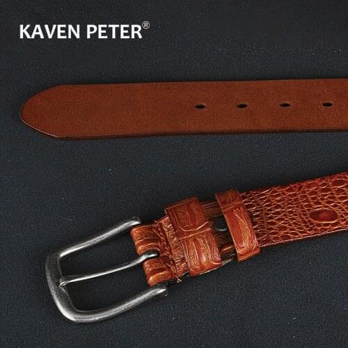 Male Cow Genuine Leather Belts For Men Luxury Crocodile Strap New Fashion Classic Vintage Design Pin Buckle Belt High Quality