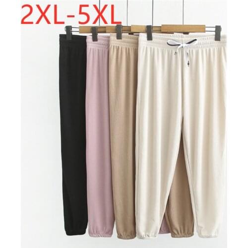 New 2021 Ladies Summer Plus Size Haren Jogger Pants For Women Loose Casual Elastic Belt Beige Long Trousers 2XL 3XL 4XL 5XL