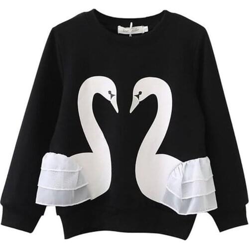 2021 New Style Cute Swan Print Girls Sweatershirt Spring Cotton Children Clothes Kids Long Sleeve Tops Casual