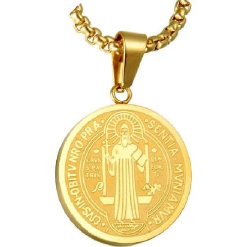 Stainless Steel Catholic Priest Exorcist St. Benedict Necklace Pendant Christian Titanium Steel Jewelry