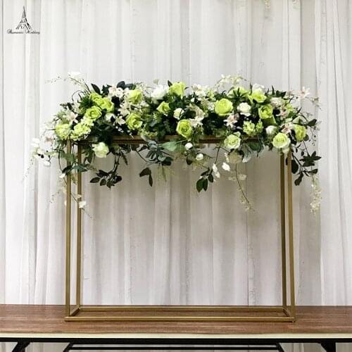 2019 New Simple style Wedding Metal Gold Color Rectangular Flower Vase Column Stand for Wedding Centerpiece Decoration