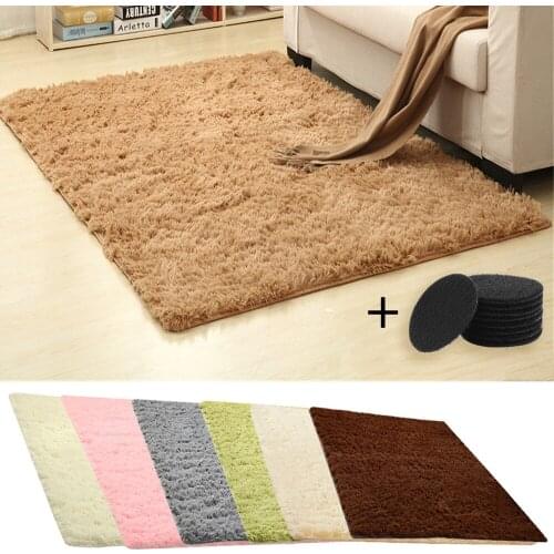 Parlor Centre Fluffy Shaggy Rug Mat Carpet with Anti Slip Stickers Sofa Front Big Area Leisure Lying Rug Mat Kids Playing Carpet