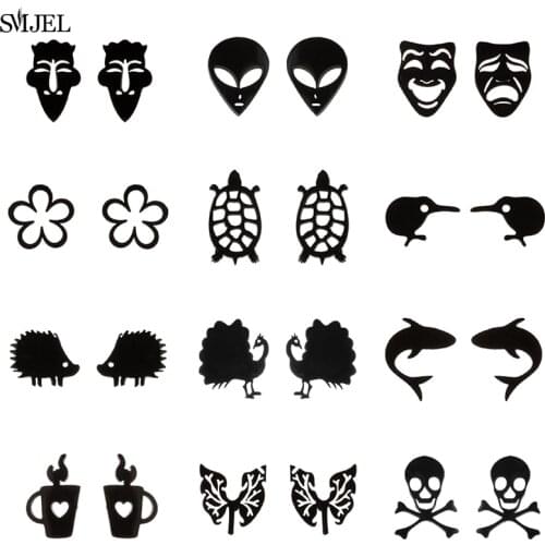 Rock Style Stainless Steel Black Earrings for Women Men Skull Gothic Punk Pendientes Human Face Lighter Shark Stud Earring 2021