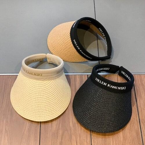 Summer Hat 2021 Women Weave Straw Empty Top Beach Cap Clip-On Solid Color Large Wide Brim UV Protection Breathable Sun Visor Hat