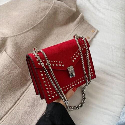 PU Leather Bag Bags for Women Fashion Solid Color Rivet Chain Frosting Girls Female Shoppers Casual Purses and Handbags Wallets
