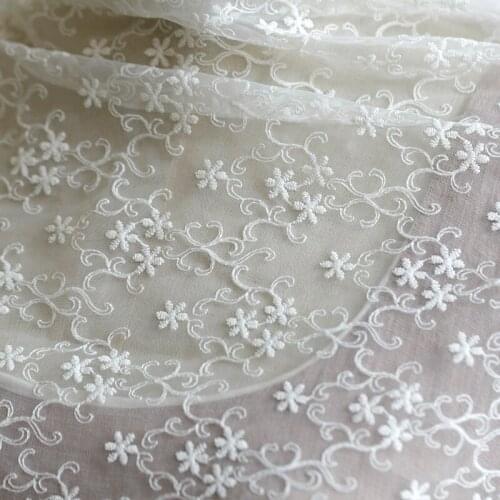 Organza Embroidery Cloth White Full Embroidered Wedding Dress Hanfu Cheongsam Clothing Fabric Handmade Cloth Background Cloth