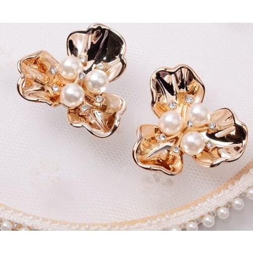 3pcs Trendy Alloy Pearl Flowers OrnamentS DIY Craft Supplies Brooch Earrings Jewelry Hair Accessories Bridal Bouquet Decor Patch