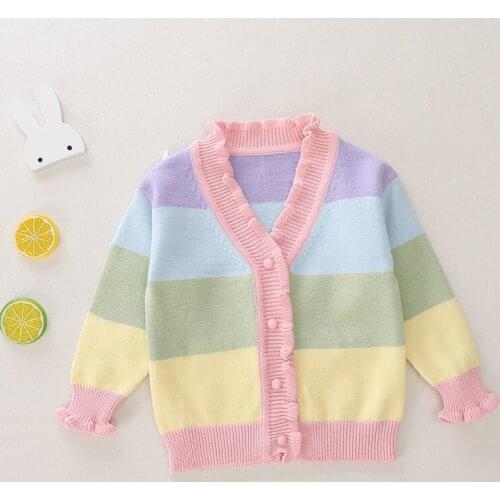 Girls Rainbow Striped Knit Cardigan Sweater Toddler Girl Winter Clothes Toddler Fall Clothes Autumn Fall Girl Toddler Outfits