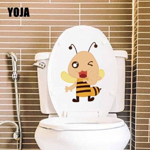 YOJA 16.3X22.3CM Cartoon Pattern Toilet Sticker Bedroom Home Decor Wall Decal Cute Little Bee T5-0827
