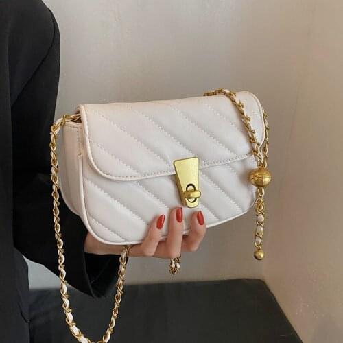 Luxury Designer Fashion PU Leather Shoulder Bags for Women Gold Color Chains Strap Crossbody Bags White Black Bolsa Feminina