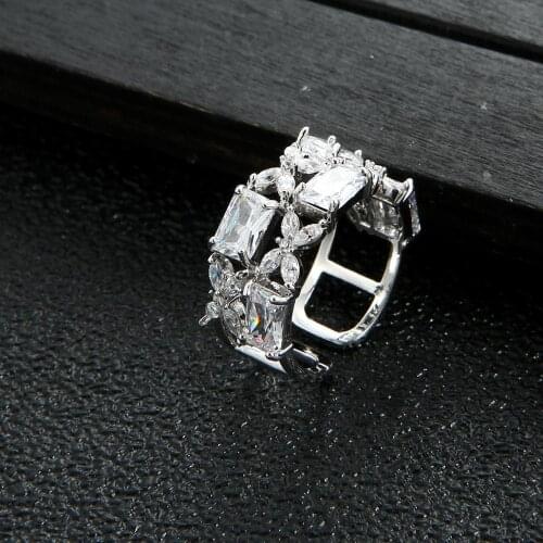 Fashion Show Elegant Shiny cubic zirconia Plant square Adjust finger Jewelry Womens Girls Filled Wedding Ring J1926