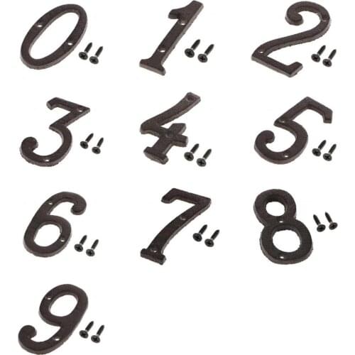 10pcs Cast Wrought Iron Black Antique House Door Number Signs Digits Sticker Plate