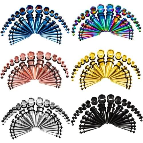 36pcs Stainless Steel Ear Taper Stretcher & Single Flared Ear Tunnel Plugs Kit 14G-00G Ear Expander Gauges Set Body Jewelry