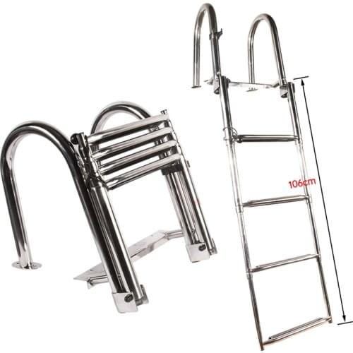 4 Step Marine Boat Folding Ladder Thickened 316 Stainless Steel Telescoping Ladder Swim Platform Boat Accessories Yacht Ladder
