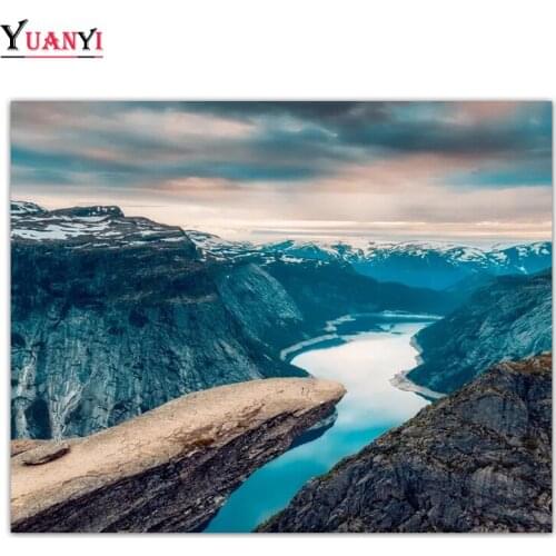 Full Square Diamond Mosaic Hardanger fjord Full Round Diamond Embroidery DIY 5D Painting Mountains rivers Landscape Decor Home
