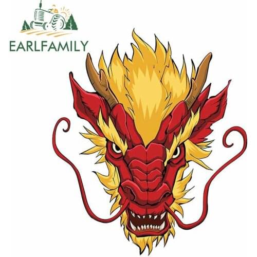 EARLFAMILY 13cm x 11cm For Chinese Dragon Head Car Stickers Creative Graphics Decal Anime Waterproof Laptop Sticker Decoration