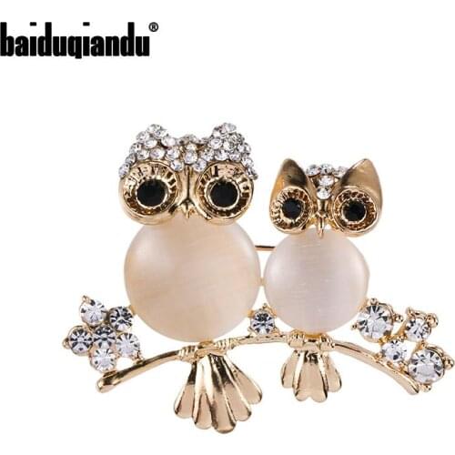 Baiduqiandu New Arrival Opal Stones Double Owl Brooch Pins Fashion Clothing Dress Jewelry Accessories