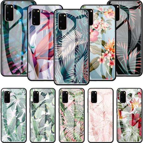 Glass Case For Samsung Galaxy S20 FE S10 S9 S8 Plus Note 20 Ultra 10 Lite 9 8 Shell Phone Cover Capa Tropical Green Plant Leaf