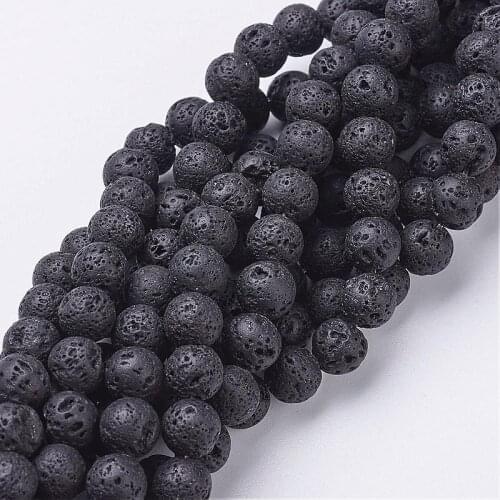 8mm Black Round Natural Lava Beads Strands For Jewelry Making, Hole: 1mm