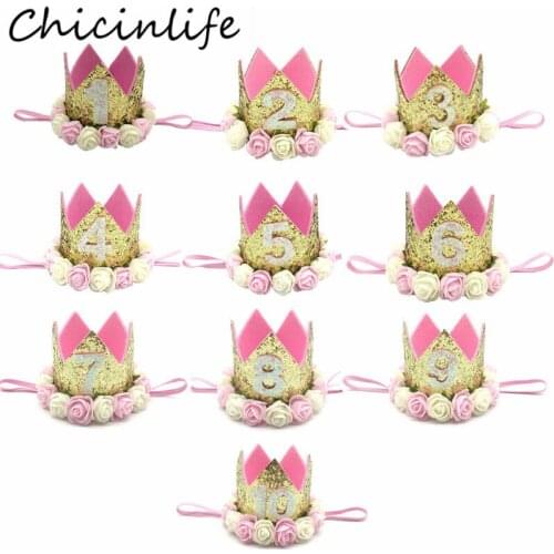 Chicinlife 1Pcs Baby Girl Flowers Birthday Crown Headband Baby Shower Kids Favors Priness 1st Birthday Party Hat Decor Supplies