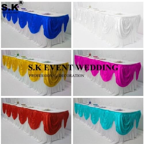 3M Long Ice Silk Table Skirt With Colors Swag Drapery Wedding Table Cloth Skirting For Event Banquet Decoration