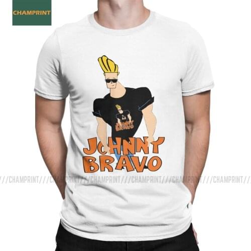 Johnny Bravo T Shirt Men Cotton Crazy T-Shirts O Neck Pretty 90s Cartoons Pop Glasses Cartoon Tee Shirt Short Sleeve Tops