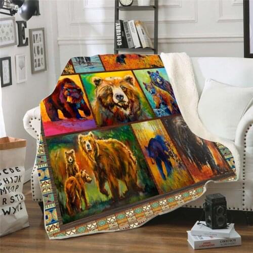 Bear 3d printed fleece blanket for Beds Hiking Picnic Thick Fashionable Bedspread Sherpa Throw Blanket Drop Shipping