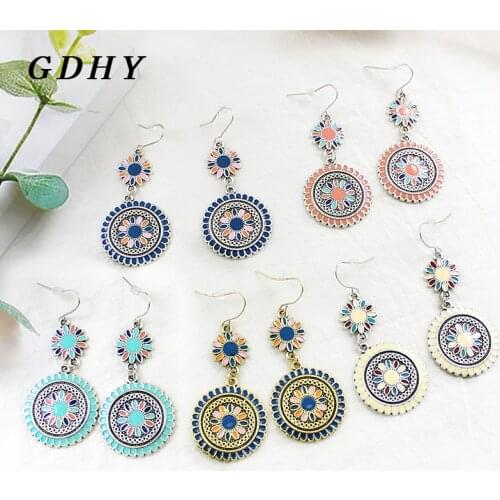 GDHY Bohemian Pattern Leaf Leaves Ccircular Circular Droplet Ring Pattern Drop Earrings Gift