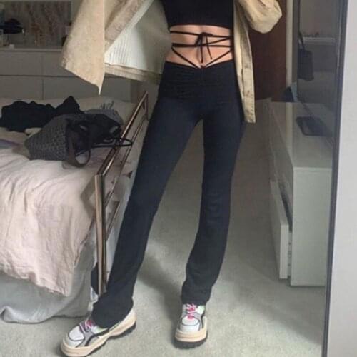 Harajuku high waist hin thin Bandage Straight pants female high quality activity trousers kpop street leisure party pants