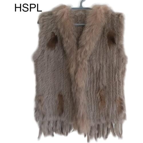 HSPL Sleeveless Women Fashion Fur Vest Knit Waistcoat For Lady For 2018 Spring Real Rabbit Fur Female Vests Black Waistcoat