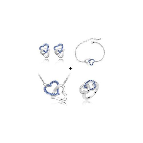 Fine jewelry QiLeSen womens fashion 925 sterling silver jewelry, Austrian sea blue crystal wedding heart with heart suit s048
