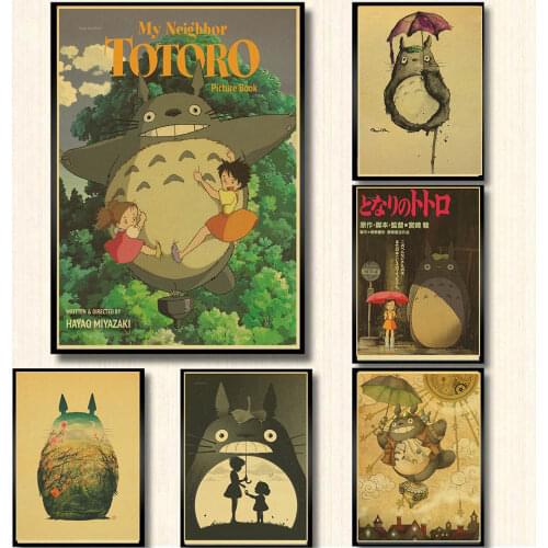 My Neighbor Totoro Miyazaki Hayao Classic Anime Movie Wall Poster Nostalgic Retro Kraft Paper Poster