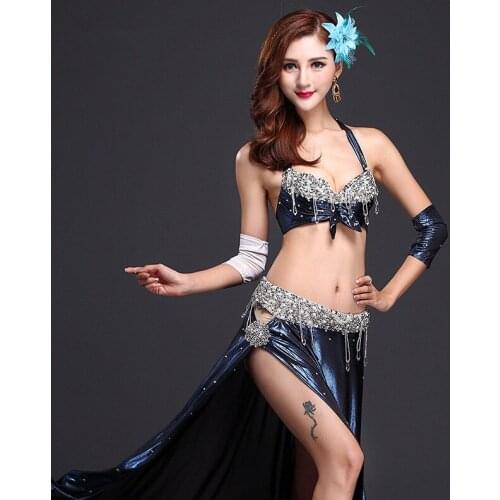Newest design style belly dance costume wear 4pcs/set Bra+skirt with belt +Arm warp inddian dancing cloth bellydancing wear