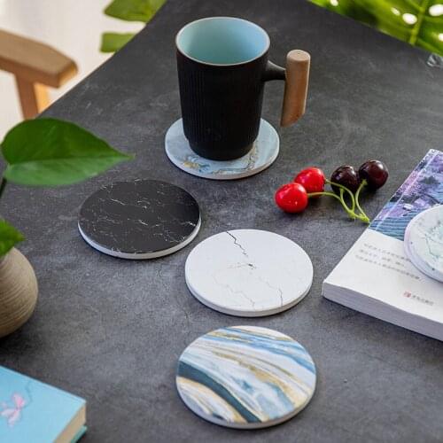 Placemat Marble Textured Ceramic Absorbent Coaster Drink Cup Coffee Mat Tea Mat Dining Table Place Mat Dining Table Decoration