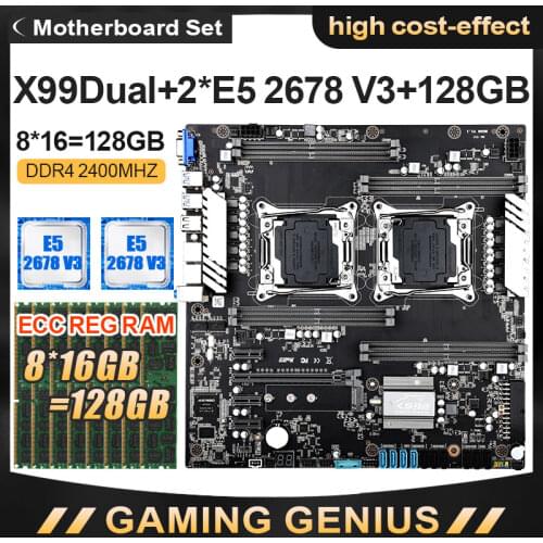 JINGSHA X99 Dual CPU Motherboard Set with E5-2678V3 CPU and DDR4 8*16GB=128GB ECC REG 2400MHZ Support PCIE 3.0 USB 3.0 SATA 3.0