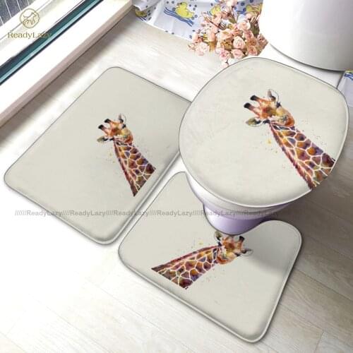 Giraffe Bath Mat 3 Piece Soft Foot Bathroom Mat Set Modern Polyester Bathroom Rug