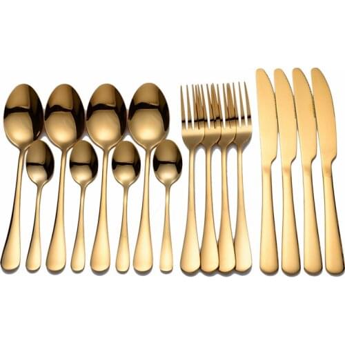 Gold Cutlery Set Stainless Steel Dinner Set Forks Spoons Knives Tableware Dinnerware Set 16 Pieces Full Tableware Dropshipping